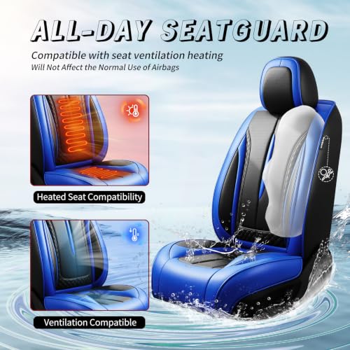 Image of Fit Outback Car Seat Covers Compatible with Subaru Outback 2010-2025 2026 - Premium Breathable Leather,Airbag Compatible,Waterproof All-Weather Seat Cushion Protector, Full Set Blue&Black