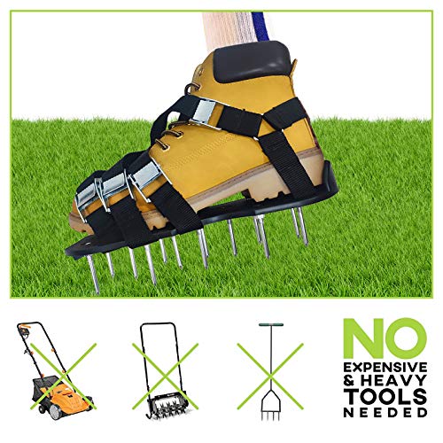 Oiuros Lawn Aerator Shoes, Easiest to USE Lawn Aerator Sandal, Heavy Duty Spiked Sandals for Aerating Your Lawn or Yard
