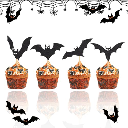 Halloween Bat Cupcake Toppers Glitter Bat Cake Toppers Cupcake Picks Cake Decoration for Halloween Party Baby Shower Kids Birthday A8BFCP