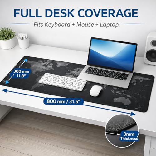 Image of EliteWiz Extended Gaming Mouse Pad XXL 80 x 30 cm | Large Desk Mat, Waterproof, Anti-Slip Rubber Base, Stitched Edges, For Keyboard & Mouse