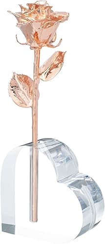 Forever Rose Combo de jarrón de corazón acrílico, atemporal, único, rosa bañada en oro rosa, romántico jarrón en forma de corazón incluido