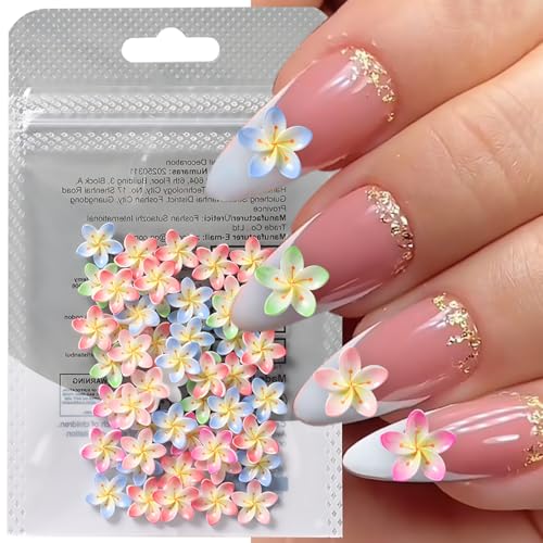 50 Pcs Flower Nail Charms 3D Colorful Flowers Nail Art Rhinestones Hibiscus Floral Charms for Acrylic Nails Spring Summer Supplies for Women Manicure Decorations