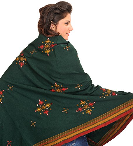 Image of Exotic India Women's Kutch Wool Shawl (SHV95--beige)