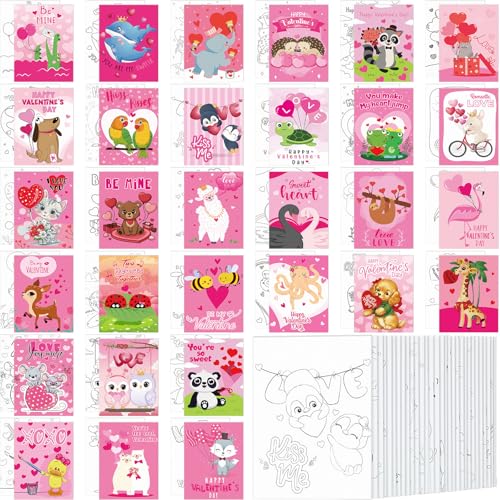 Dispowreath 30 Pcs Valentine Pre Printed Canvas Jungle Animal Pre Drawn Canvas Painting 5
