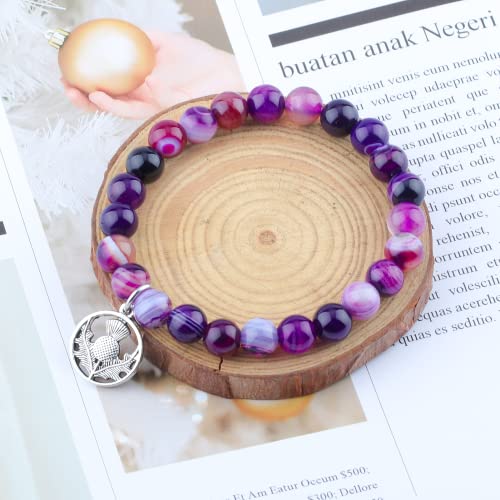 ARHTF Sassenach Gift Scottish Thistle Bracelet, Celtic Charm Blessing With Amethyst Beads, Flower Jewelry for Women3