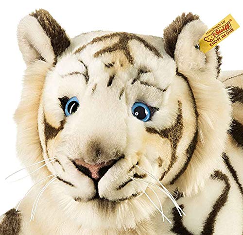 Steiff Bharat Tiger - 43 cm - Plüschtiger liegend - Kuscheltier für Kinder - weich & waschbar - weiß (066153)