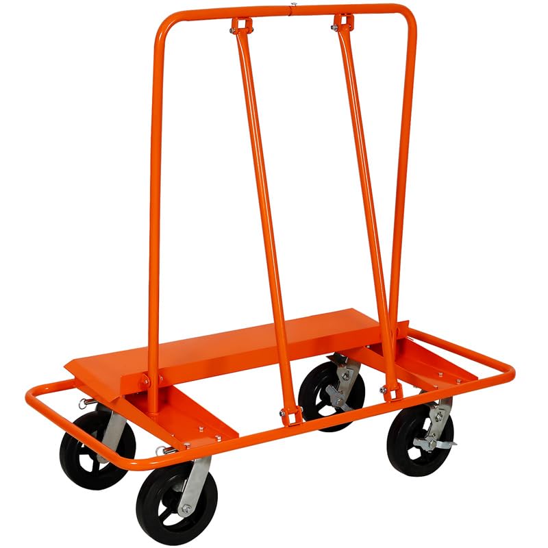 Heavy Duty Drywall Cart, 2400LBS Load Capacity Panel Dolly Service Cart with 8” Rubber Wheels of 4, Drywall Sheet Cart & Drywall Sheet Cart for Plywood, Sheetrock Sheet Panel, Wood Panel- Orange
