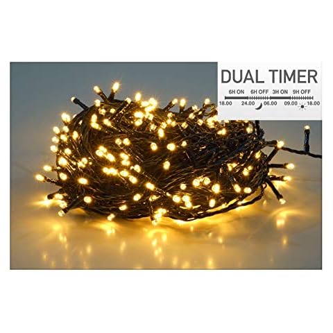LED Lichterkette warm weiß mit Dual Timer - 40 LED / 3 m - Weihnachts Beleuchtung für den Innen- und Außenbereich - Advent Winter Garten Deko Cover