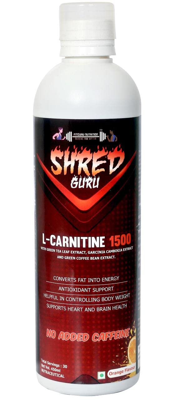 Fitguru Nutrition Shred Guru L Carnitine Liquid Fat Burner Helps Convert Fat into Energy 1500mg