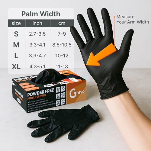 Image of Disposable 5 & 8 Mil Black Nitrile Gloves S-XL - Heavy Duty Latex & Powder-Free - Textured, Chemical-Resistant