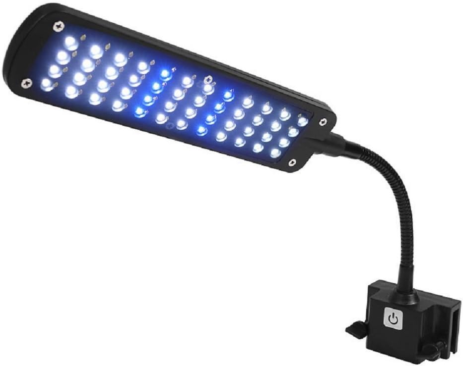 HOCN 48 LED Aquarium Led Light Coral Reef Fish Tank White Blue Lamp with Flexible Clip AC110-220v,US Plug