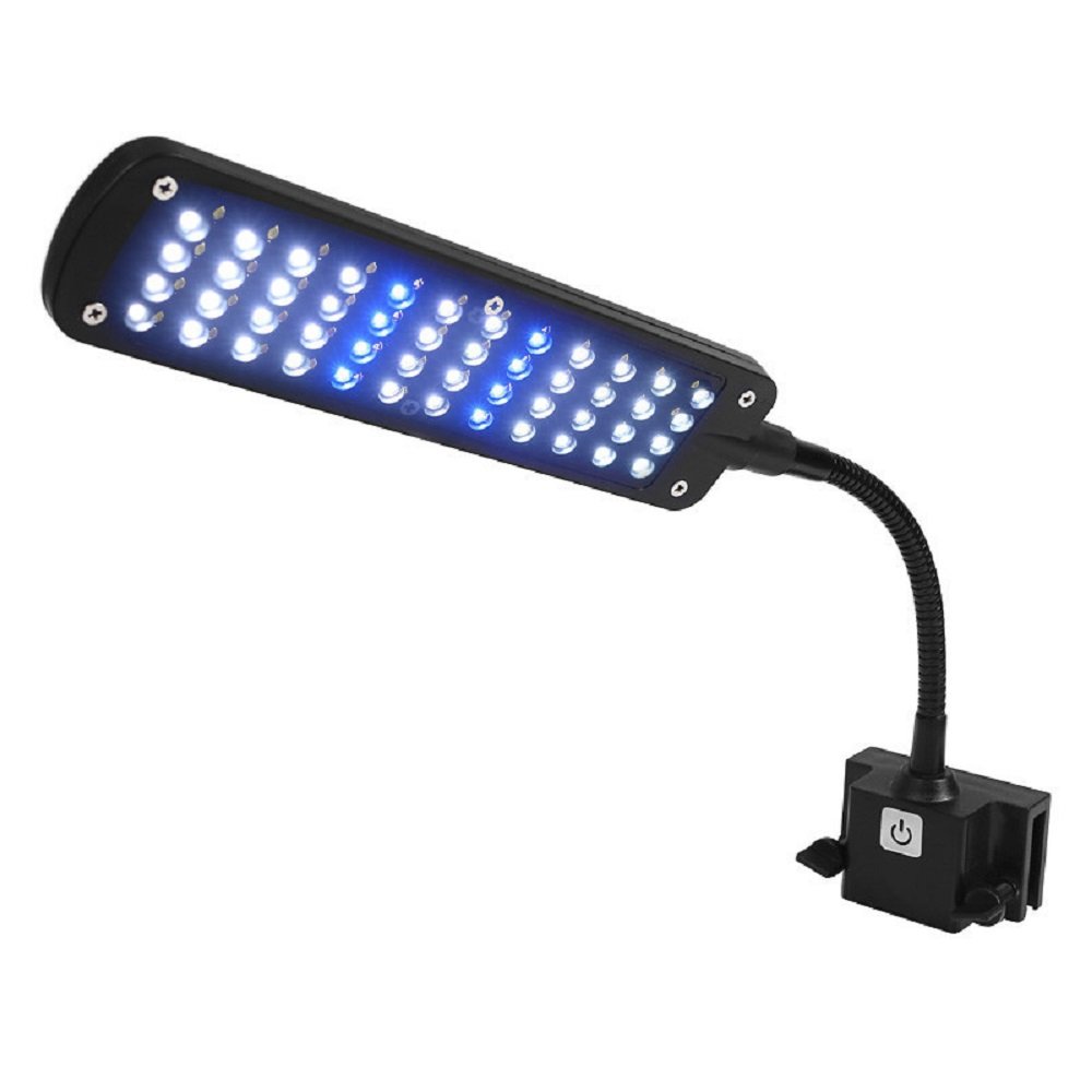 HOCN 48 LED Aquarium Led Light Coral Reef Fish Tank White Blue Lamp with Flexible Clip AC110-220v,US Plug