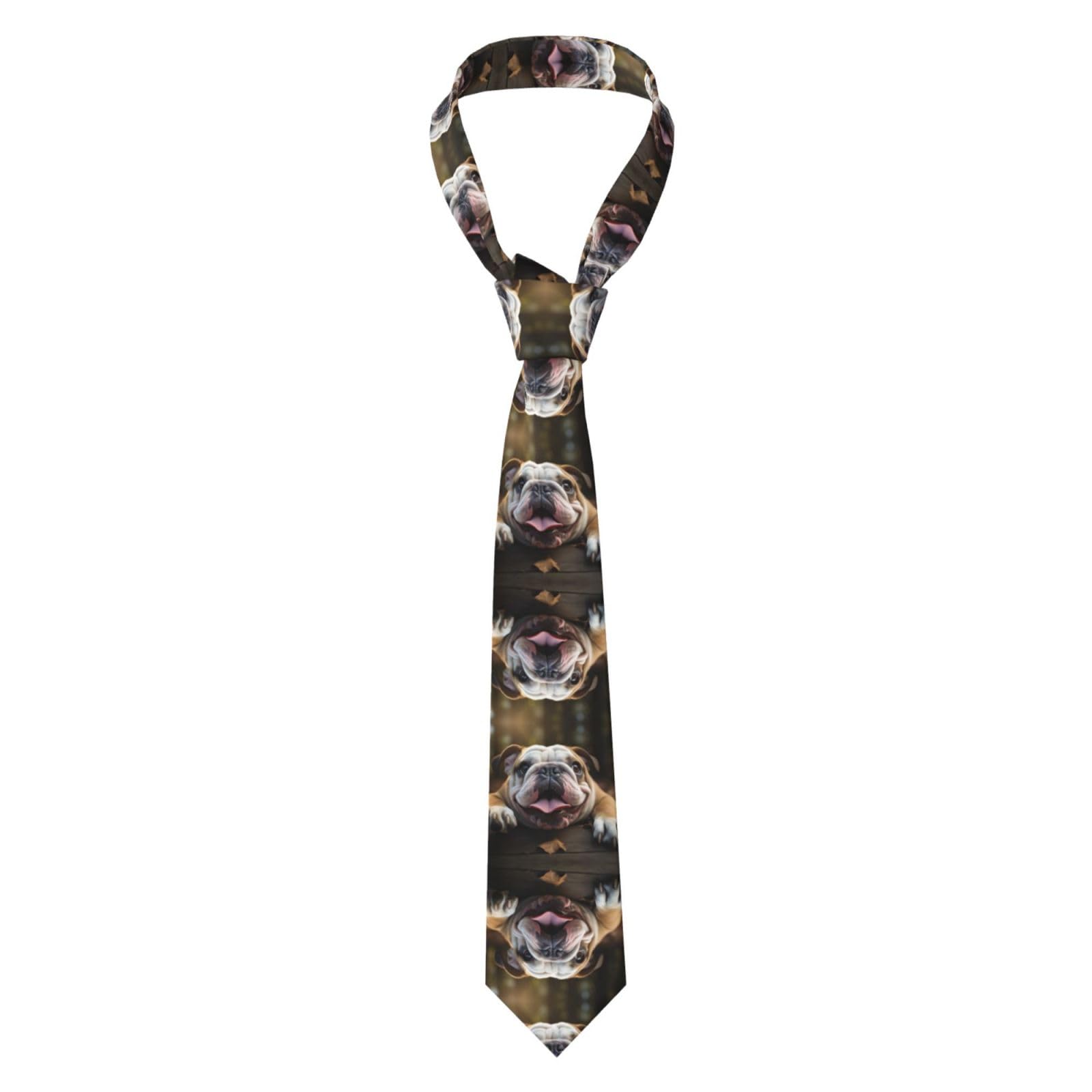 LEVNDIEJ Funny English Bulldog Print Stylish Men'S Ties Men'S Necktie Dress Ties Neck Tie Perfect For Business Weddings Party
