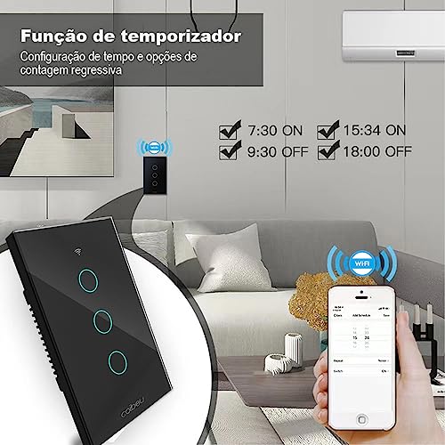 Interruptor Inteligente WiFi, Interruptor Smart Sem Fio Doméstico Multifuncional, Controle Remoto de