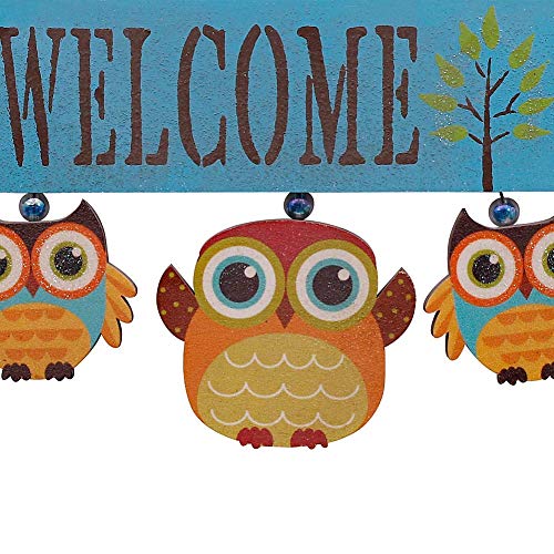 Grace Home Vintage Designed Wood Owls Welcome Sign Handcrafted Hanging Owl Ornament Kitchen Office Living Room Garden Wall Art Decoration (Blue) #TOP2