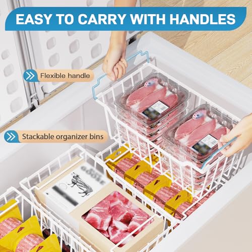 Image of SUNALLY Freezer Organizer Bins, 8 Pack Chest Freezer Organizer Stackable for 5-7 Cu.FT Deep Freezer Sort Frozen Meats and Food, Freezer Storage Baskets with Handles Easy Reach from Bottom, White