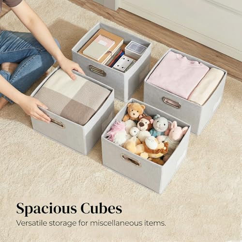 Image of PRANDOM Storage Bins with Lids [3-Pack] Linen Fabric Foldable Storage Boxes Organizer Containers Baskets Cube with Cover for Bedroom Closet Office Beige（11.4X8.6X6.7