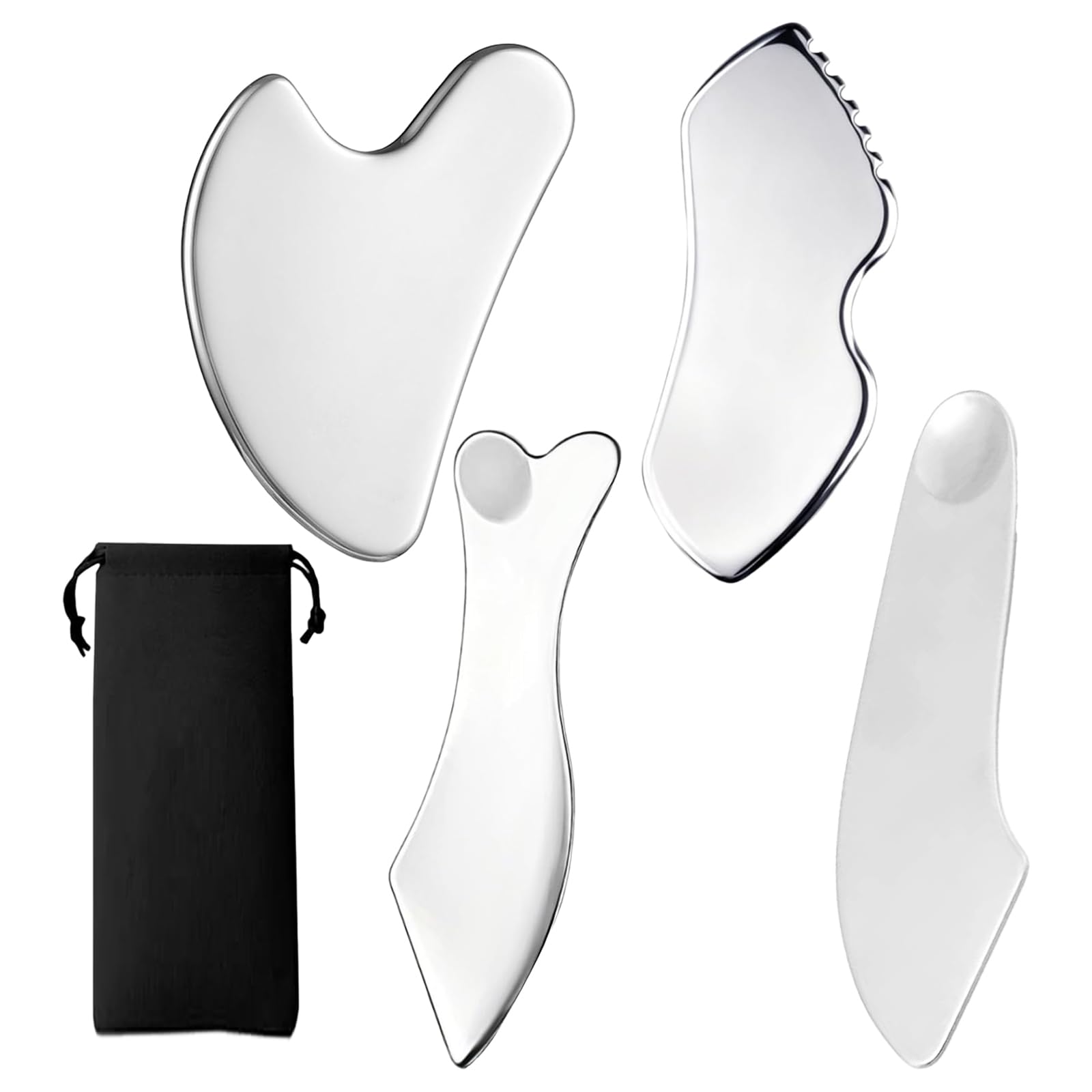 Gua Sha Edelstahl Edelstahl Gua Sha Stein Guasha Scraping Massage Tool 4er-Pack mit Aufbewahrungstasche Hautpflege-Geschenk für Gesicht Augen Hals Körper