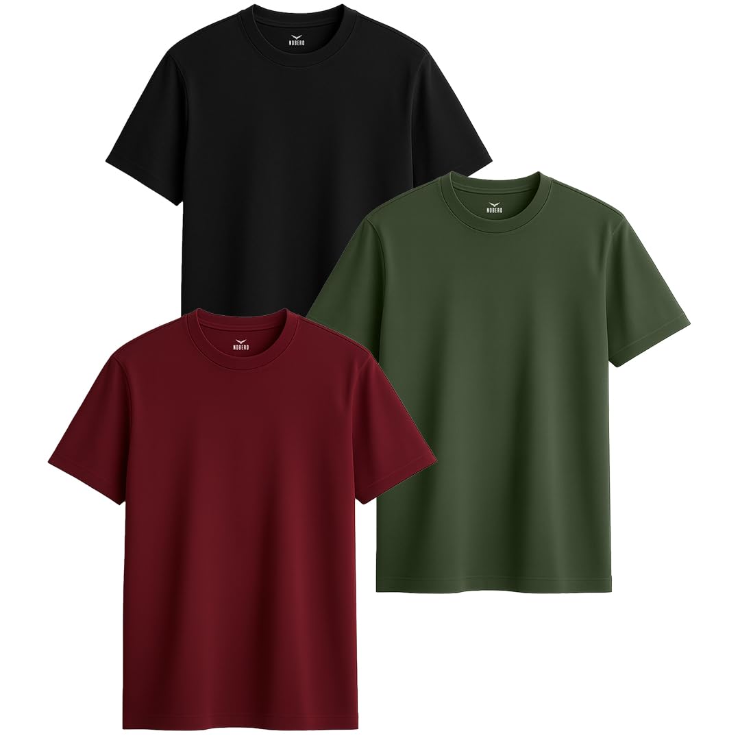 nobero 100% Cotton Tshirts for Men Combo Pack of 3 | Regular Fit Round Neck Half Sleeve-picture-38