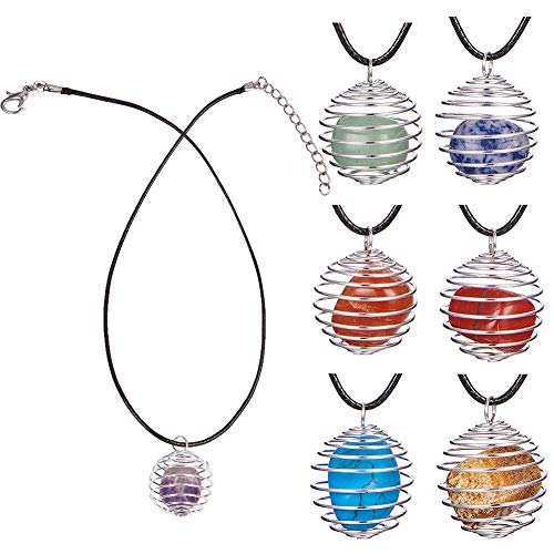Sunnyclue 7 stuks. Heling kristallen chakra steen edelsteen kralen amethist rozenkwarts met 7 st. Ronde ijzeren spiraal bead Cage hanger & 19 inch halsketting Reiki Energy Set