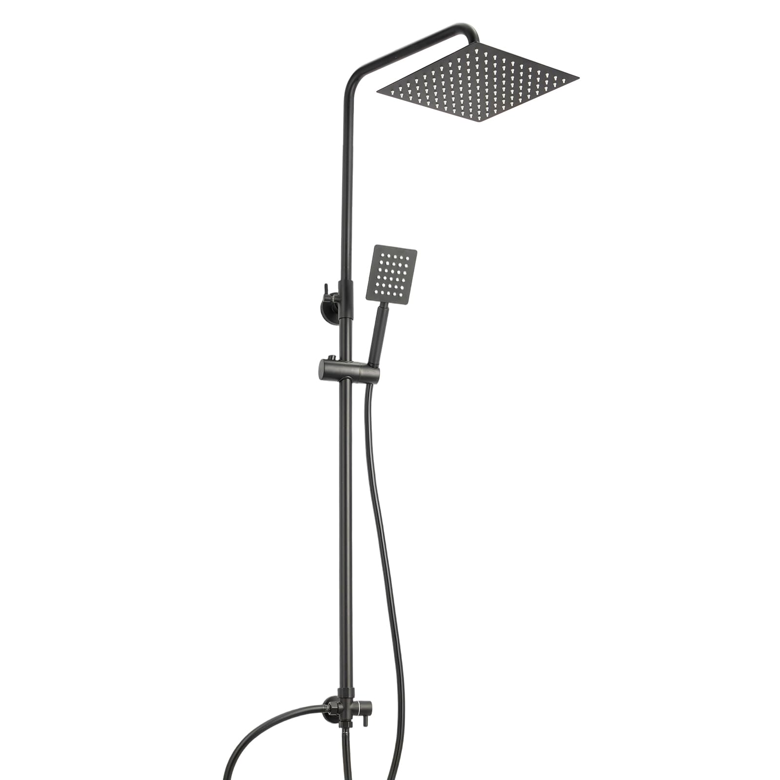 Handheld Showers 10" Square Overhead Adjustable Rainfall Shower Taps and Hose Chrome Plated Kit Thermostatic Shower Mixer Set Stainless Steel Shower Bar Set (Black Square 10 inches)