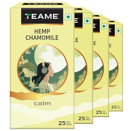 Image of TE-A-ME Hemp Chamomile Tea - 100 Tea Bags (25 Bags x 4 Packs) | Caffeine-Free Herbal Infusion | Relaxing Chamomile & Hemp Blend