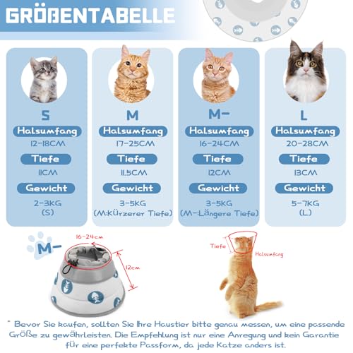 Supet Halskrause Katze,Einstellbarer Halskrause Katze Halsband,Wiederherstellung Halsband Weich Kragen Cone Nach Operation und Verletzungen für Welpen, Kleine Hunde und Katzen (Grau,M-)