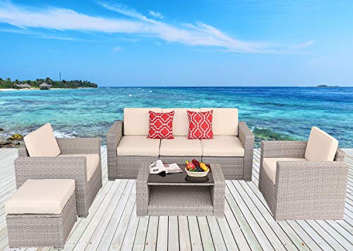 HTTH 7 PCS Outdoor Rattan Furniture Sofa Wicker Conversation Set Sectional Furniture -All