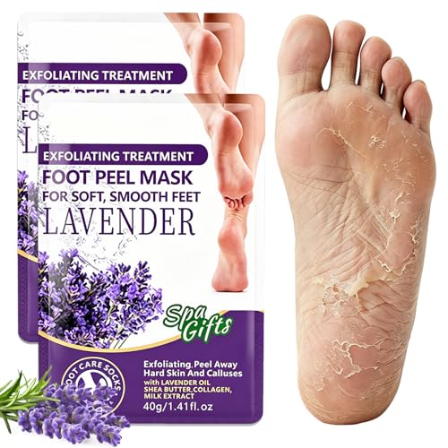 2 Paar Fußmaske, Foot Peeling Mask mit Lavendel, Hornhaut Entfernen Fuß, Feuchtigkeitsspendende Foot Mask für Damen & Herren, Für Trockene und Rissige FüßE, Sofortige Wirkung (Lavendel)