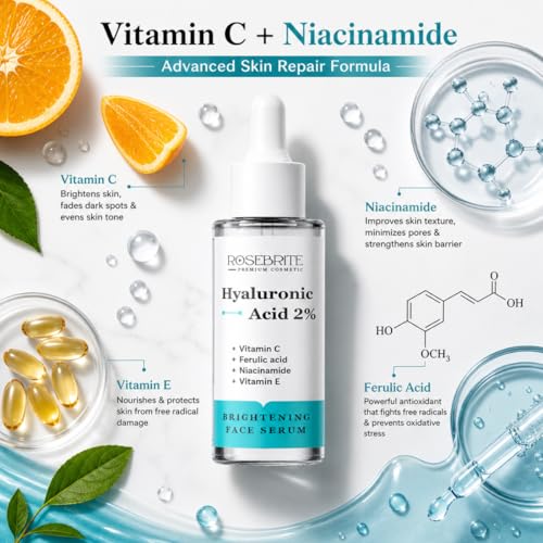 Image of Hyaluronic Acid 2% Face Serum with Vitamin C, Niacinamide, Ferulic Acid & Vitamin E | Deep Hydration, Brightening & Skin Repair | For Glowing, Smooth & Radiant Skin | 30ml