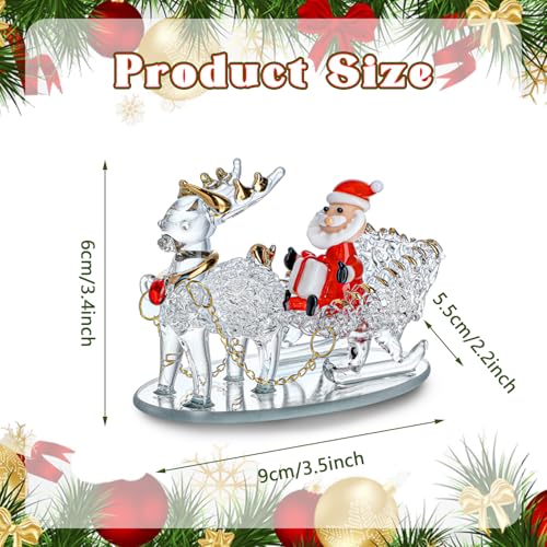 H&D Hyaline & Dora Blown Glass Santa Sleigh Figurines, Handmade Christmas Collectible Decorations,Mini Glass Christmas Figurines For Indoor Decorations & Holiday Displays thumb #2