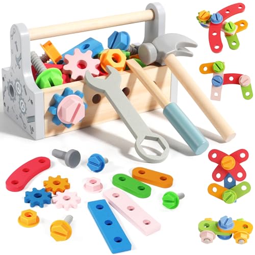 Petfu Caixa ferramentas educativas caixas de madeira brinquedos crianças 2 3 4 anos montessori jogos educativos caixas de madeira bricolage construção artesanato aniversário meninos meninas 2 3 4 5
