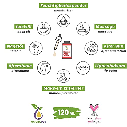 Rozenbottelolie Puur 120ml - 100% biologisch, koudgeperst, veganistisch - Rosehip Oil Antiaging en antirimpel serum voor… - Image 3