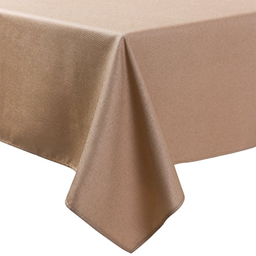 LINENNEE Basketweave 52X70 Inch Birch Color Classic Polyester Rectangular Tablecloth Tight Weight No Iron Easy Care Durable Affordable with Miter Corners
