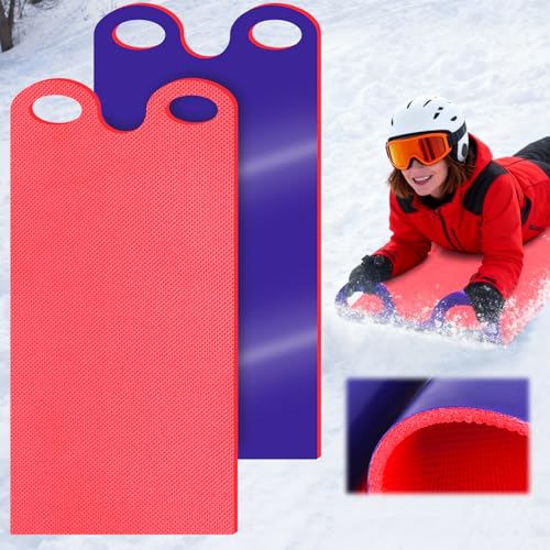 Upgrade Thickened Snow Slider Mat - 2 PCS Flexible Snow Sled Flying Carpet Roll up Sleds for Adults 54 x16.5 Lightweight Plastic Snowboard Sled with Handles