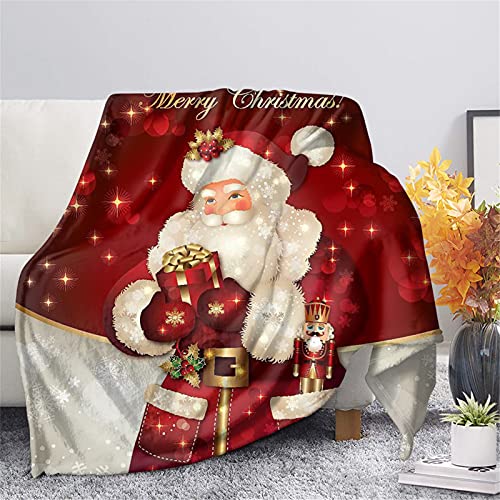 HUGS IDEA Adultos Niños Manta Feliz Navidad Papá Noel Mantón de Siesta para sofá Cama Sofá Sofá, Sherpa Lana Invierno Cálido Lanza Rojo - 3XL Cover
