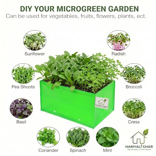 Image of Heavy Duty 260 GSM HDPE Square Grow Bags 24x12x12 Inch, UV Protected Green Planting Bags for Terrace Kitchen Gardening Pack of 5