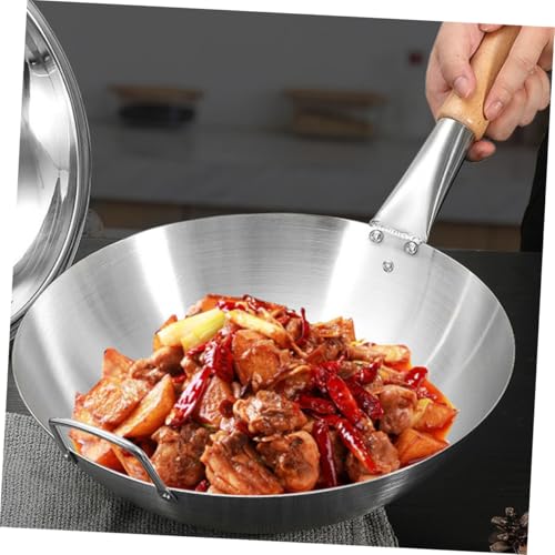 Wok de acero inoxidable con mango de madera miniatura 6