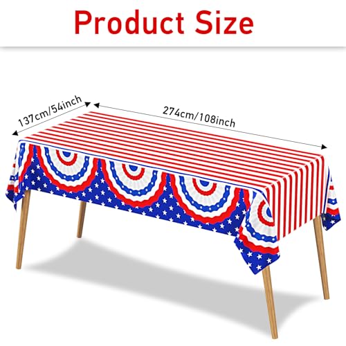 Image of 3 Pack Patriotic Tablecloth, Plastic Disposable 4th of July Tablecloth Independence Day Table Cover Patriotic Themed Party Supplies for Outside, Picnic, Memorial, 108in x 54in
