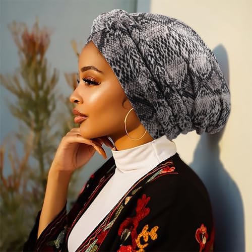 Image of DRESHOW African Women Turban Caps Beanie Twist Headscarf Pre-Tied Double Twisted Braids Headwraps for Women Chemo Cancer Cap