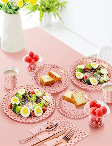 Image of Nkaiso 141Pcs Pink Rose Gold Paper Plates and Napkins Party Supplies for20
