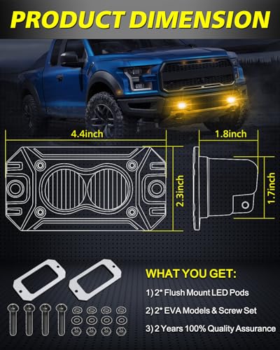 Image of Amber Flush Mount LED Pods, AKD Part Flood CREE LED Flush Mount Fog Lights 40W Amber Chase Lights Bumper Driving Backup Reverse Light Pods for Trucks Pickup SUV UTV ATV Snowmobile