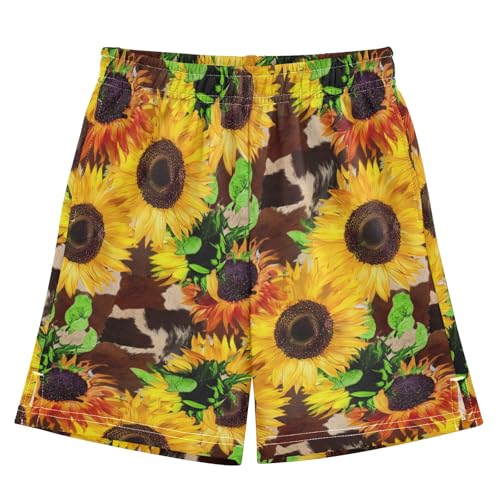 CHIFIGNO Sunflowers Brown Boys Casual Shorts Above-The-Knee Boys Casual Shorts for School with Pockets XS