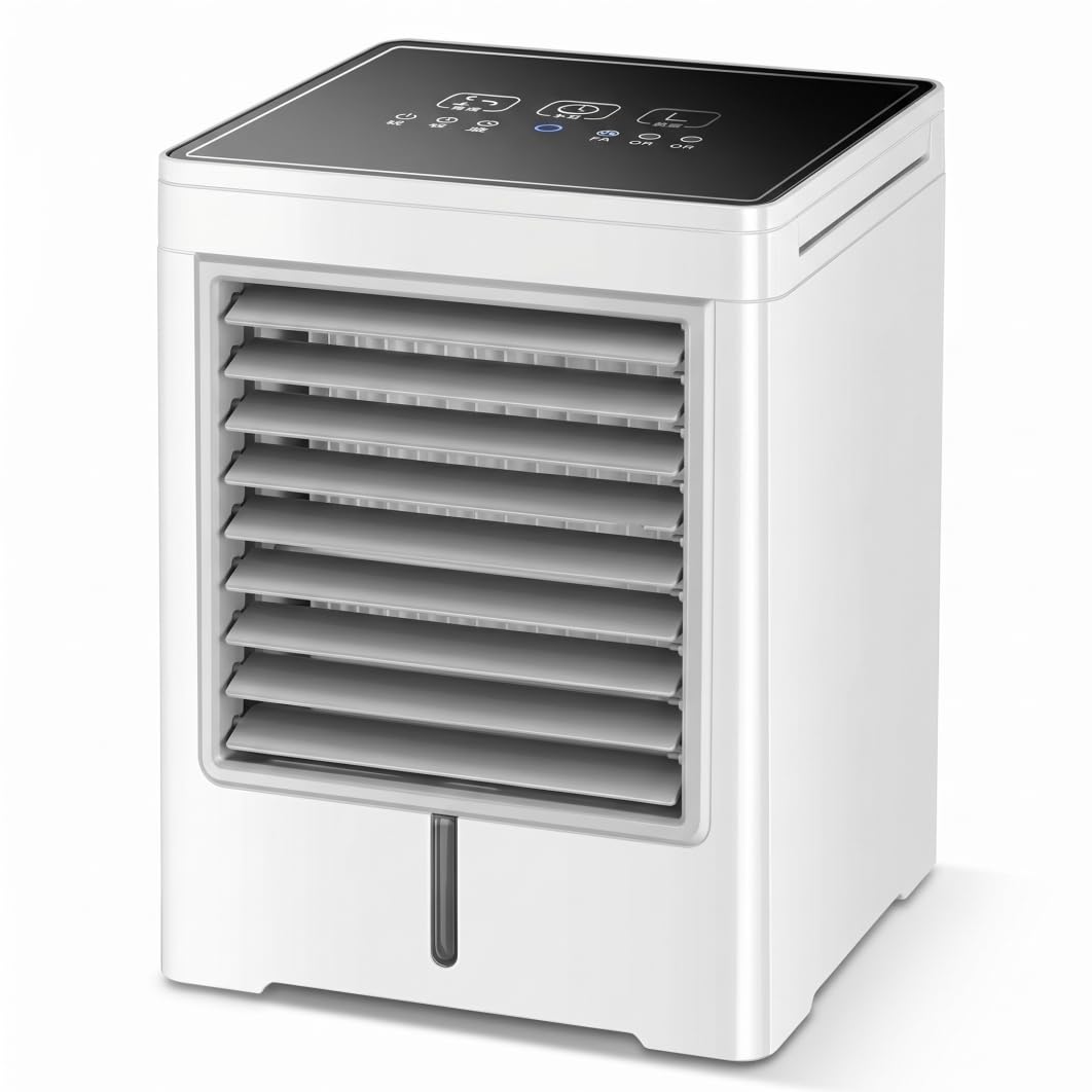 Scumlovy Portable Air Conditioners, Mini Cooler with 3 Wind Speeds, Small Conditioner Fan, Desktop Cooling Fan for Room, Bedroom, Office, Camping, 14.5x19cm