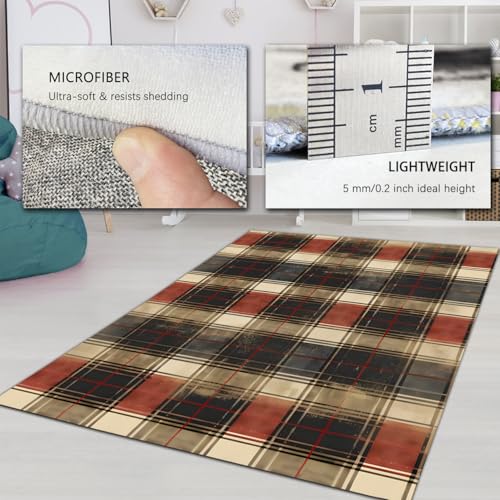 Tapis traditionnelle à carreaux rétro lavable de taille 100x150 cm - 6