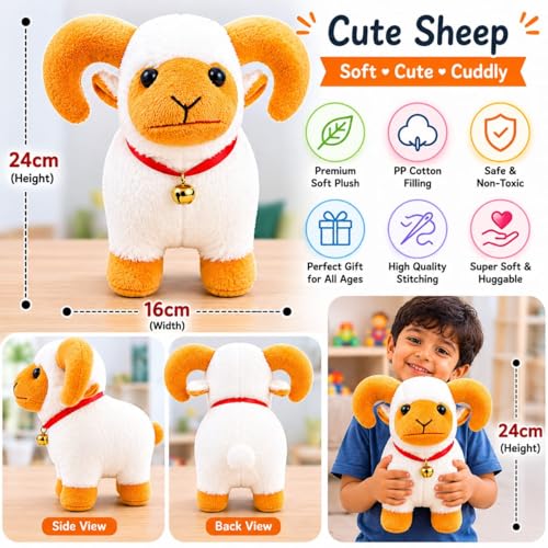 Image of Premium Sheep Soft Toy 24CM for Kids & Babies | Ultra Soft Plush Stuffed Animal Doll | Cute Huggable Lamb Toy for Boys & Girls | Birthday Gift & Home Decor