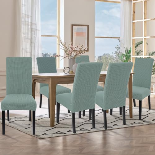 Image of SearchI Chair Covers for Dining Room Set of 4, Stretch Jacquard Kitchen Parsons Chair Covers,Washable Spandex Dining Chair Slipcovers Seat Protector for Hotel,Banquet,Ceremony(Sage Green)
