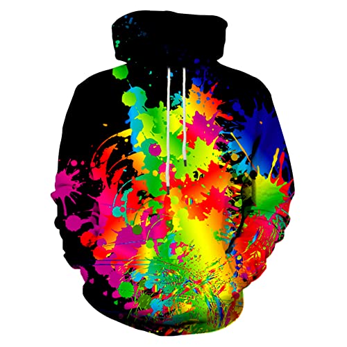 Asylvain Graphic Hoodies Unisex 3D Paint Splatter Hoodie For Women Fashion Pullover Hooded Sweatshirts Adult Print Colorful Sweater For Youth Men, Xx-Large #TOP30