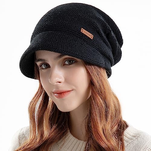 WANYIG Slouchy Beanie muts winter gebreide muts slouch beanie muts winter muts voor dames heren unisex met binnenvoering wol, zwart, 55/60 cm