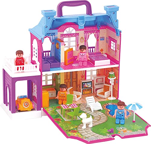 Image of Miniature Mart Battery Operated Doll House Toys for Girls with Furniture Set & Human Figures 40 Pc Set All Room Lighting Up Lights + 1 Small Size Car with Parking Space | Gift for Girls